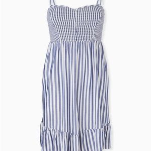 Torrid Blue & White striped SMOCKED SKATER DRESS
